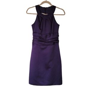David's Bridal Purple Satin Sheath Mini Dress Wedding Bridesmaid Cocktail